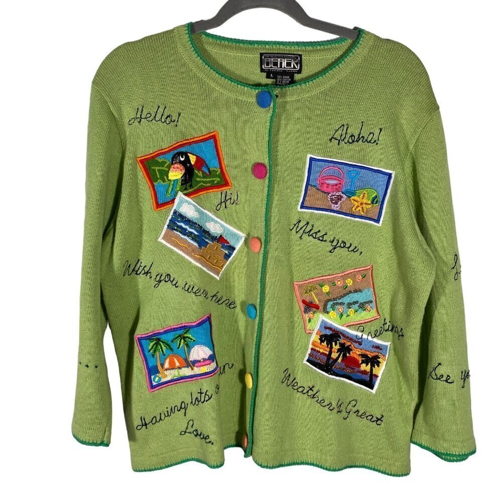 Berek paradise embroidered beaded patchwork cardigan sweater L cottage coastal